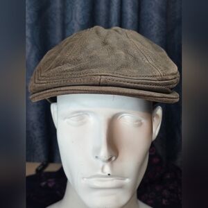 Stetson 100% Rich Distressed Brown Leather Fitted Cap In Size S/M NWT